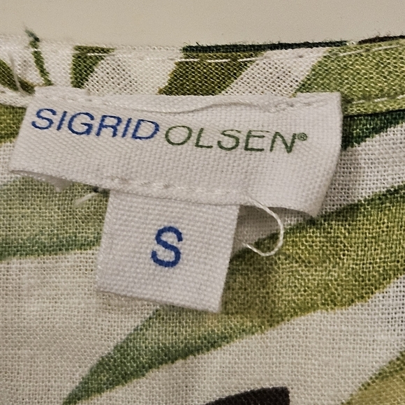 Sigrid Olsen Linen Rayon puff sleeve novelty palm leaf Tropical Blouse size S - Picture 9 of 11